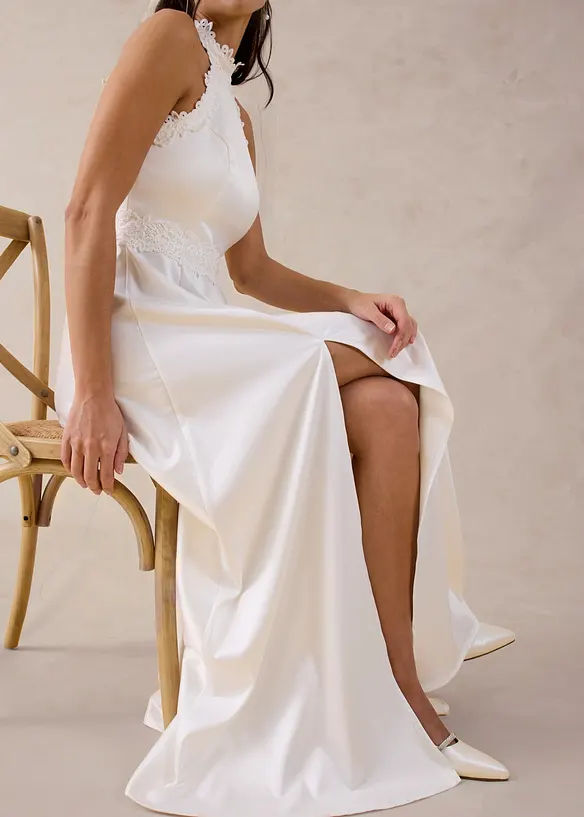 Abito da sposa in satin lucido con pizzo, bonprix