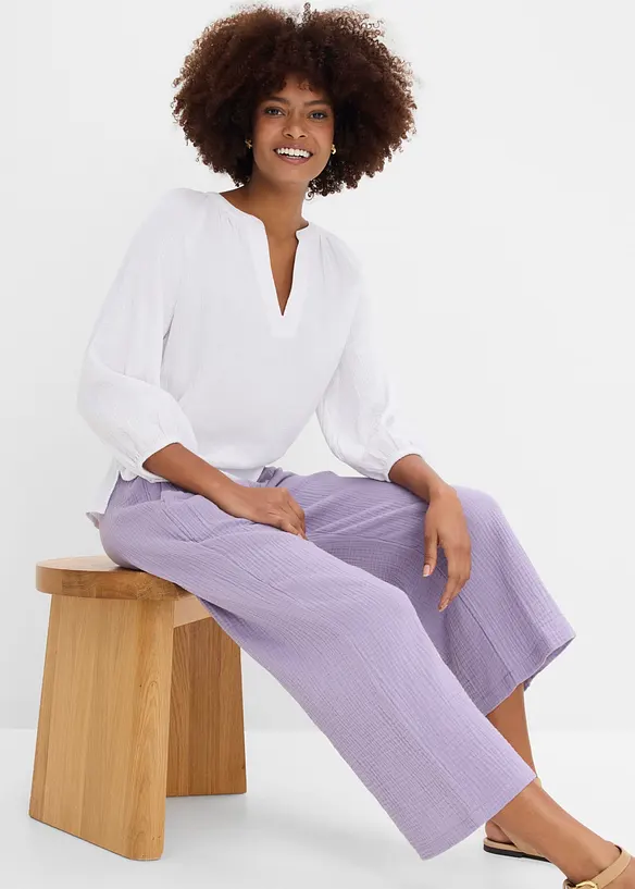 Pantaloni larghi in mussola di cotone, bonprix