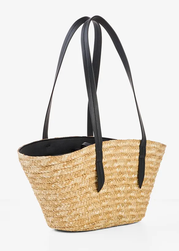 Borsa shopper effetto paglia con ciondolo a forma di fiori, bonprix