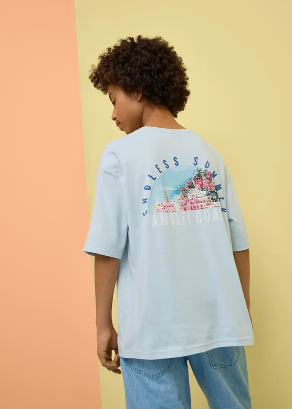 T-shirt loose fit in puro cotone biologico con stampa grande dietro, bonprix