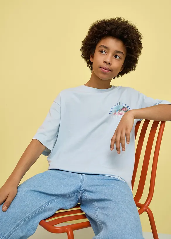 T-shirt loose fit in puro cotone biologico con stampa grande dietro, bonprix