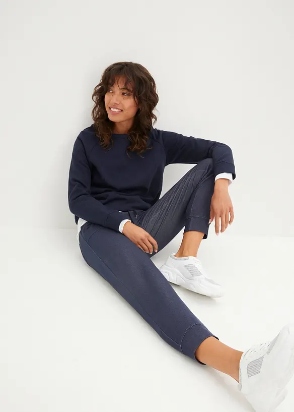 Pantaloni tuta cropped con effetto jeans, bonprix