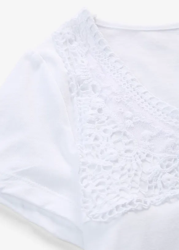 Maglia in cotone con pizzo a maniche corte, bonprix