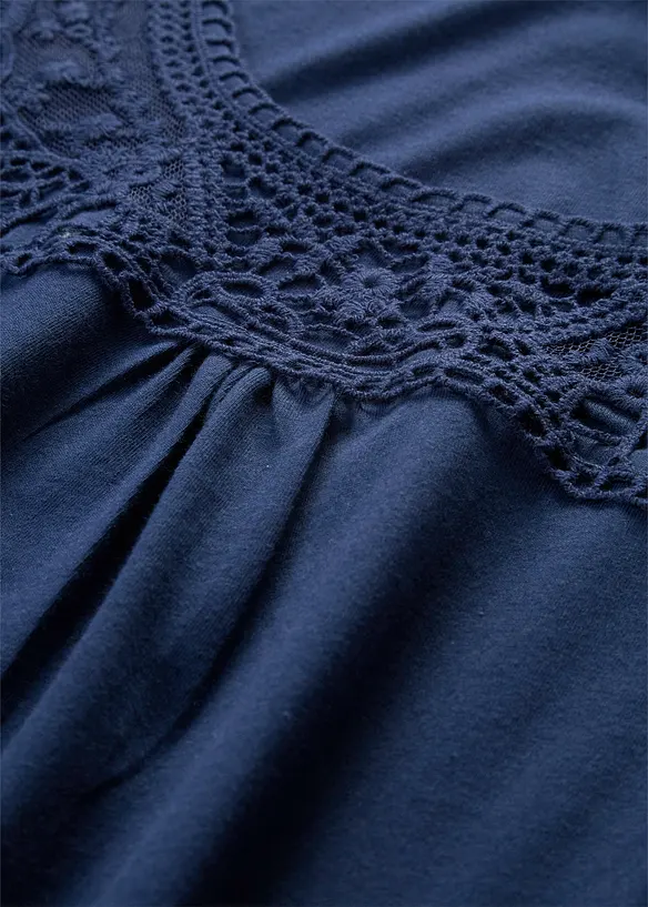 Maglia in cotone con pizzo a maniche corte, bonprix