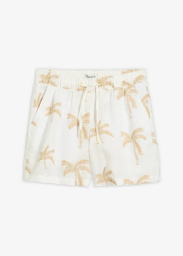 Shorts ricamati in puro lino, bonprix