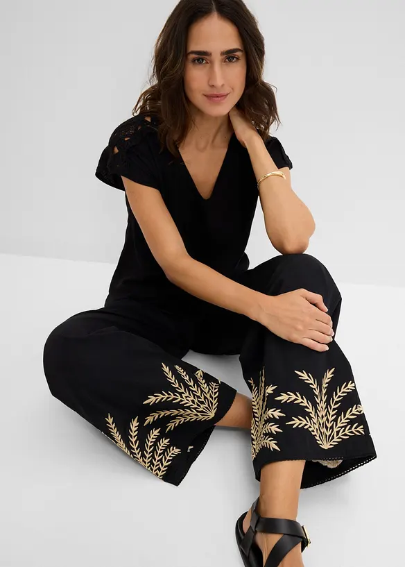 Pantaloni a palazzo con ricami, bonprix