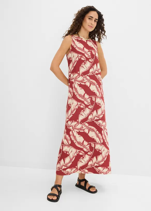 Abito largo in misto viscosa con stampa allover, bonprix