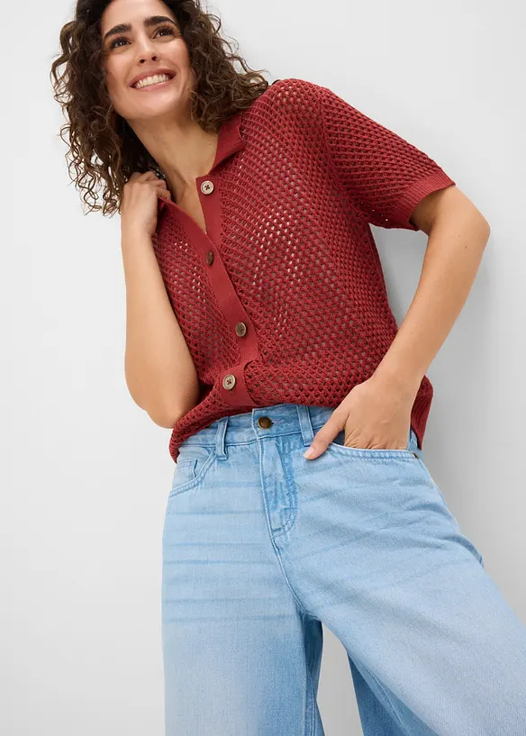 Jeans wide leg con cinta comoda, vita media, bonprix