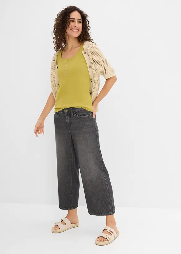 Jeans wide leg con cinta comoda, vita media, bonprix