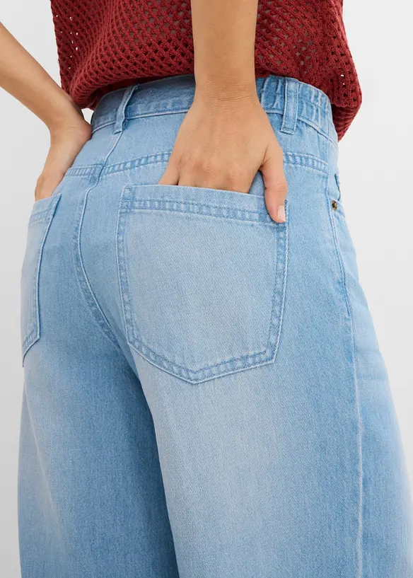 Jeans wide leg con cinta comoda, vita media, bonprix