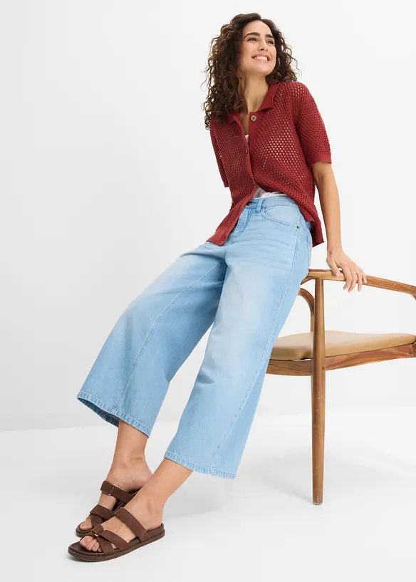 Jeans wide leg con cinta comoda, vita media, bonprix