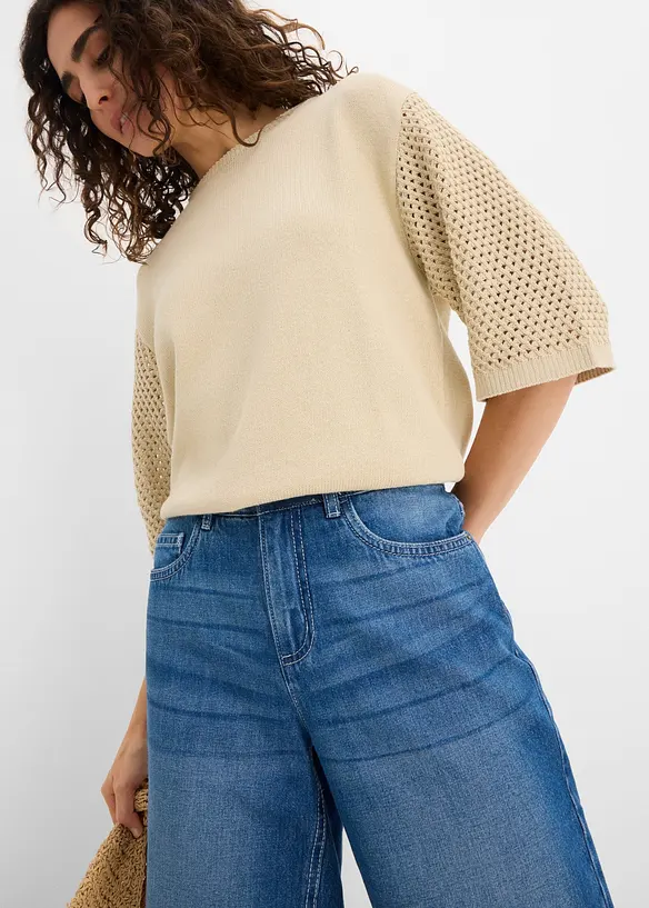 Bermuda in jeans con vita elasticizzata, vita media, bonprix
