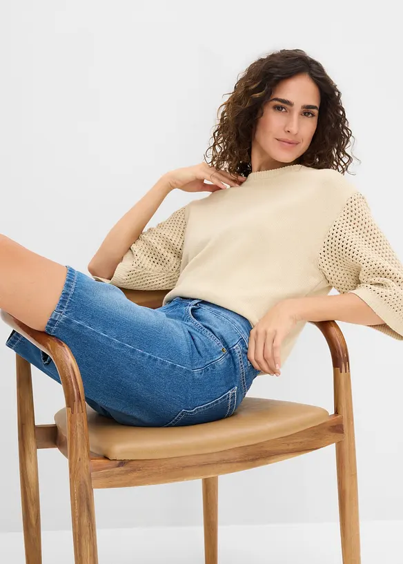 Bermuda in jeans con vita elasticizzata, vita media, bonprix