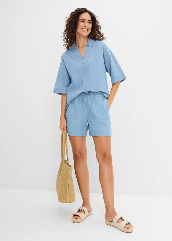 Shorts di jeans con vita elasticizzata, vita media, bonprix