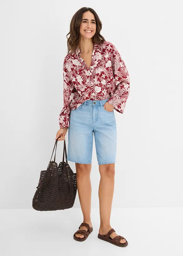 Bermuda in jeans con vita elasticizzata, vita media, bonprix