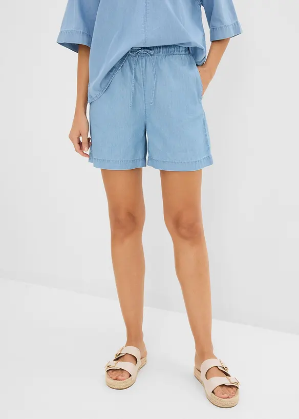 Shorts di jeans con vita elasticizzata, vita media, bonprix