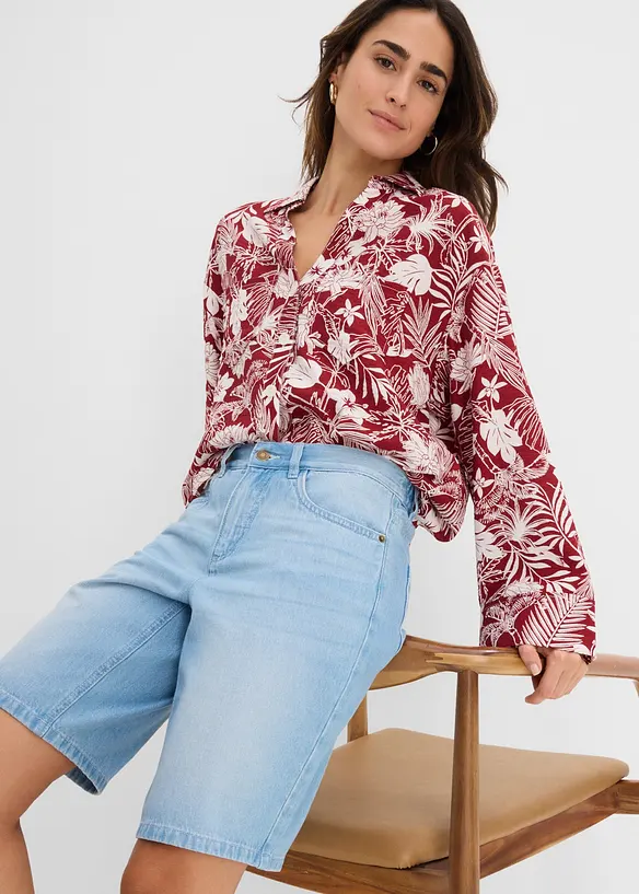 Bermuda in jeans con vita elasticizzata, vita media, bonprix