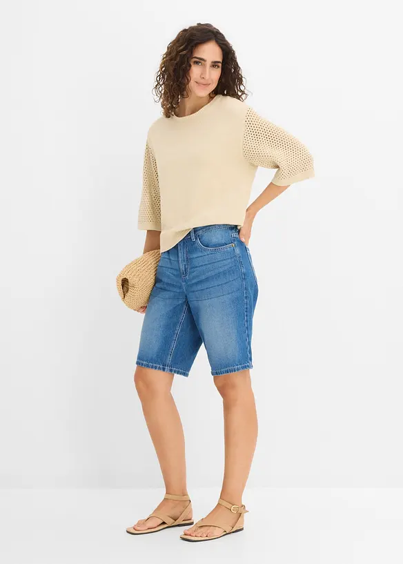 Bermuda in jeans con vita elasticizzata, vita media, bonprix