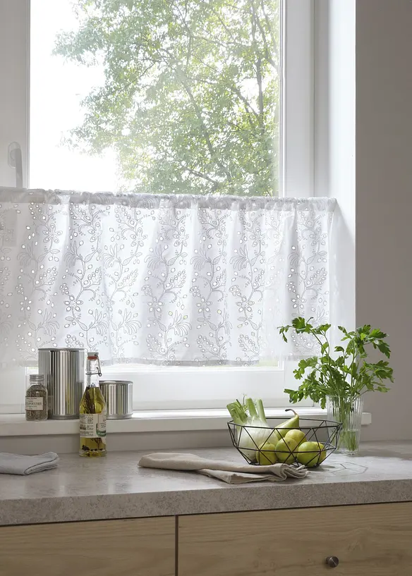Tenda a vetro in cotone biologico con ricami traforati, bonprix