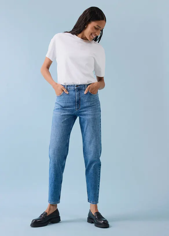 Mom jeans cropped, vita alta, bonprix