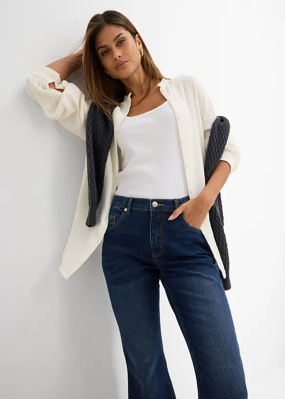 Jeans bootcut cropped, vita alta, bonprix