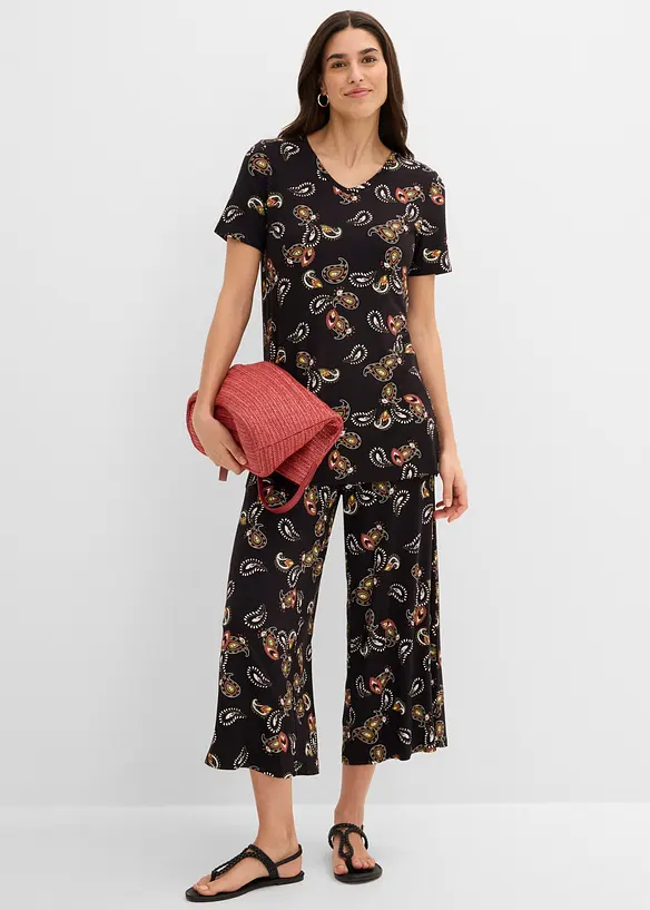 Maglia e pantaloni culotte in misto viscosa fluido (set 2 pezzi), bonprix
