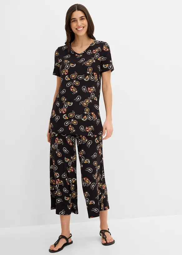 Maglia e pantaloni culotte in misto viscosa fluido (set 2 pezzi), bonprix