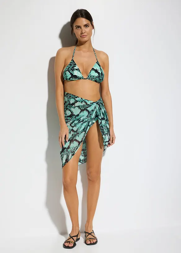 Bikini a triangolo + pareo in tessuto da bagno  (set 3 pezzi), bonprix