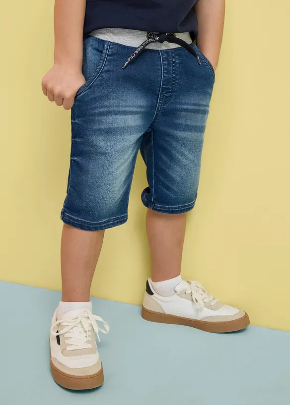 Bermuda in jeans felpato con elastico in vita, regular fit, bonprix