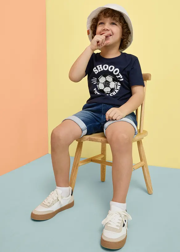 Bermuda in jeans felpato con elastico in vita, regular fit, bonprix