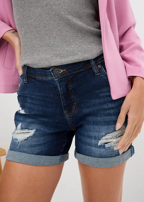 Shorts di jeans effetto sdrucito, vita media, bonprix