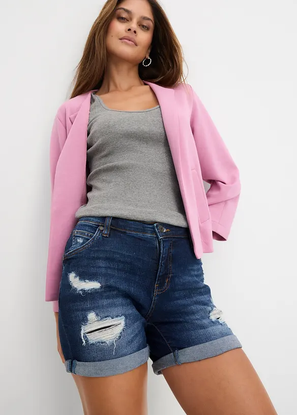 Shorts di jeans effetto sdrucito, vita media, bonprix
