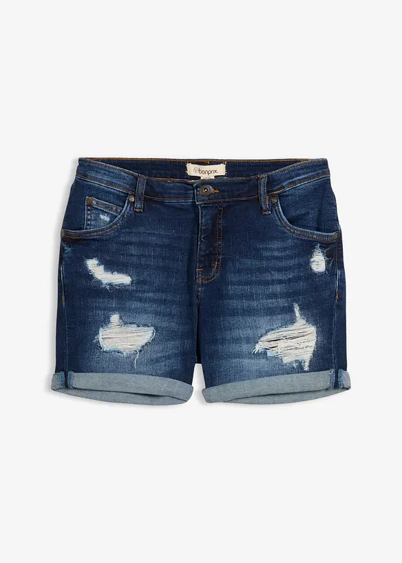 Shorts di jeans effetto sdrucito, vita media, bonprix
