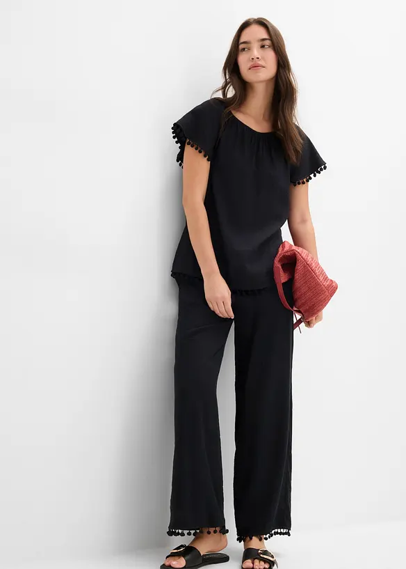 Pantaloni con elastico in vita in misto viscosa fluente, bonprix