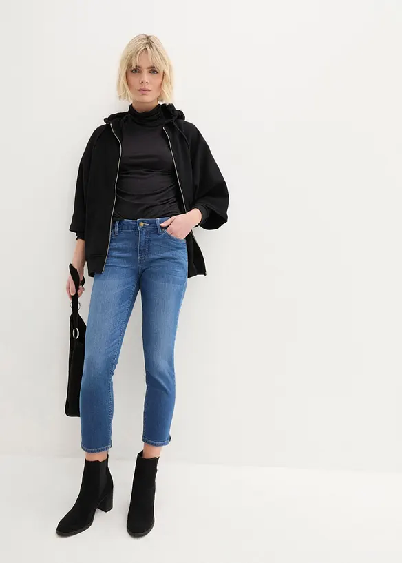 Jeans elasticizzati cropped con spacchetti, bonprix