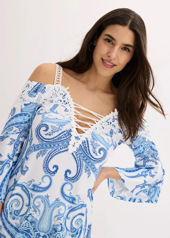 Abito svasato con spalle scoperte, bonprix