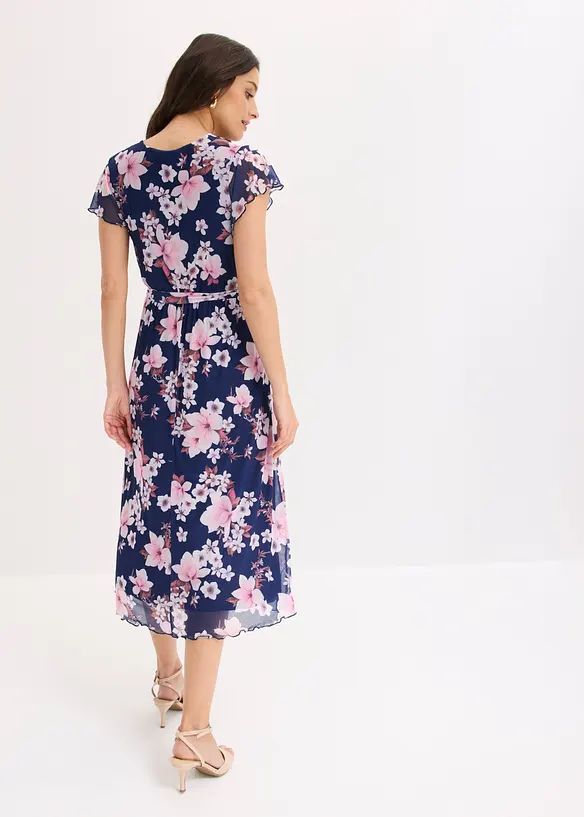 Abito midi in mesh fantasia, bonprix