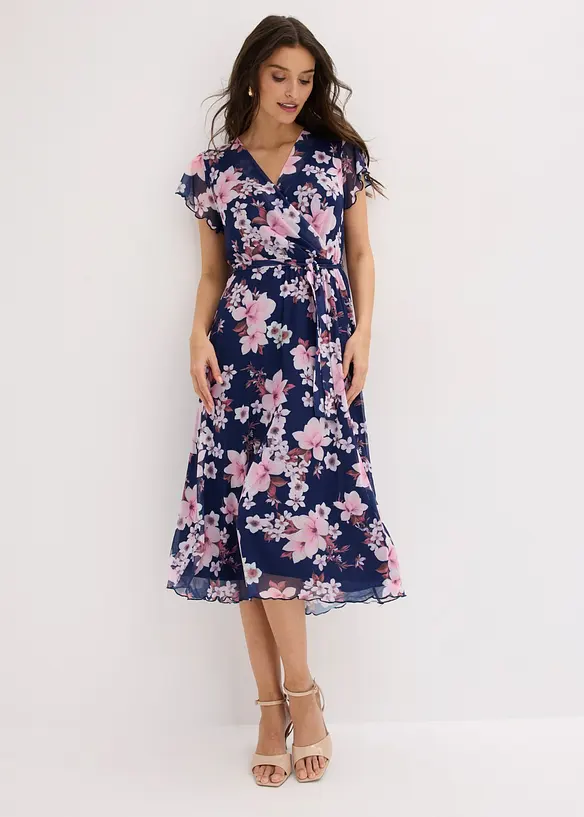 Abito midi in mesh fantasia, bonprix