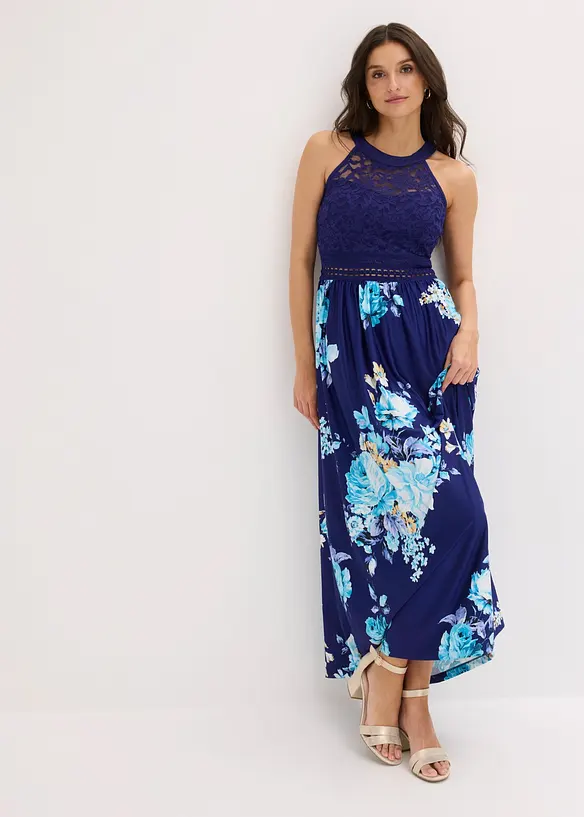 Abito lungo floreale con pizzo, bonprix
