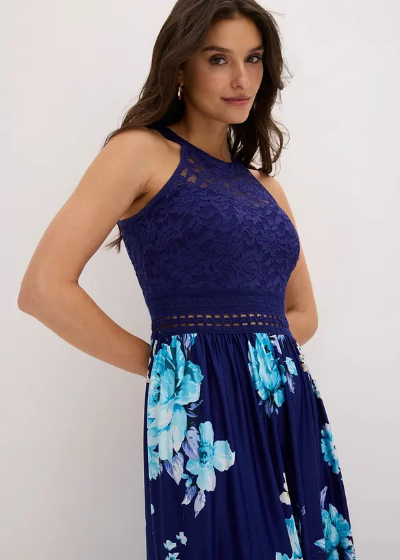 Abito lungo floreale con pizzo, bonprix