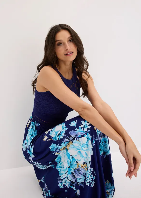 Abito lungo floreale con pizzo, bonprix