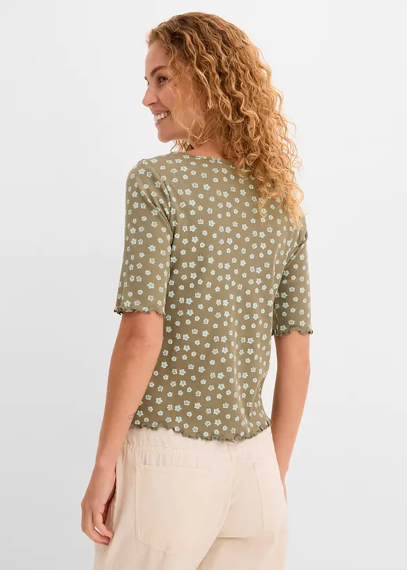 Maglia a costine a mezze maniche con stampa a fiori, bonprix