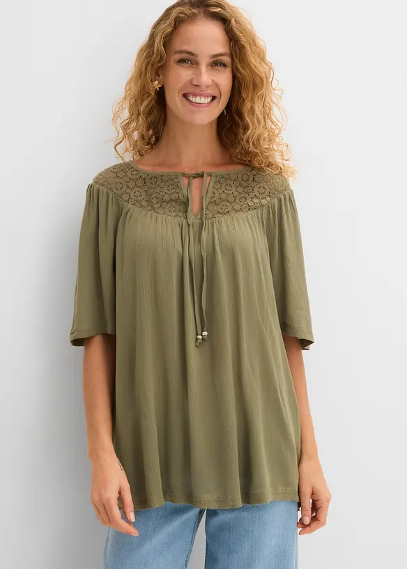 Tunica lunga in crinkle a mezze maniche, bonprix