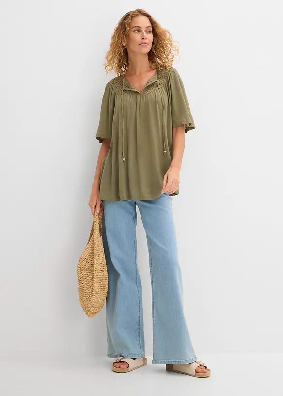 Tunica lunga in crinkle a mezze maniche, bonprix