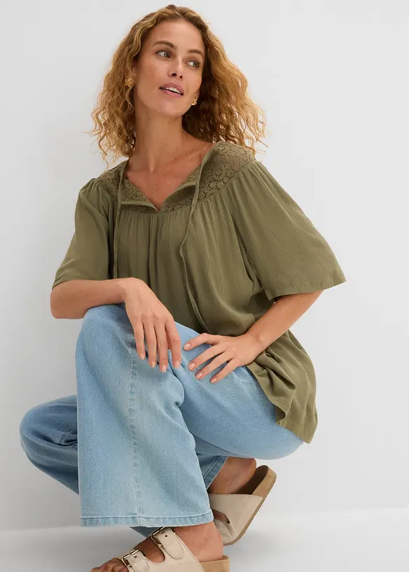 Tunica lunga in crinkle a mezze maniche, bonprix