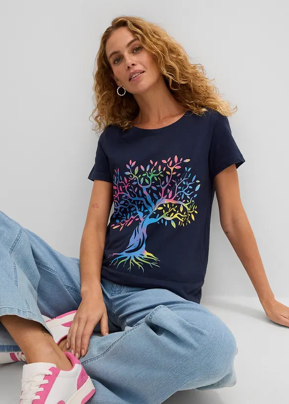 T-shirt in cotone biologico con stampa, bonprix