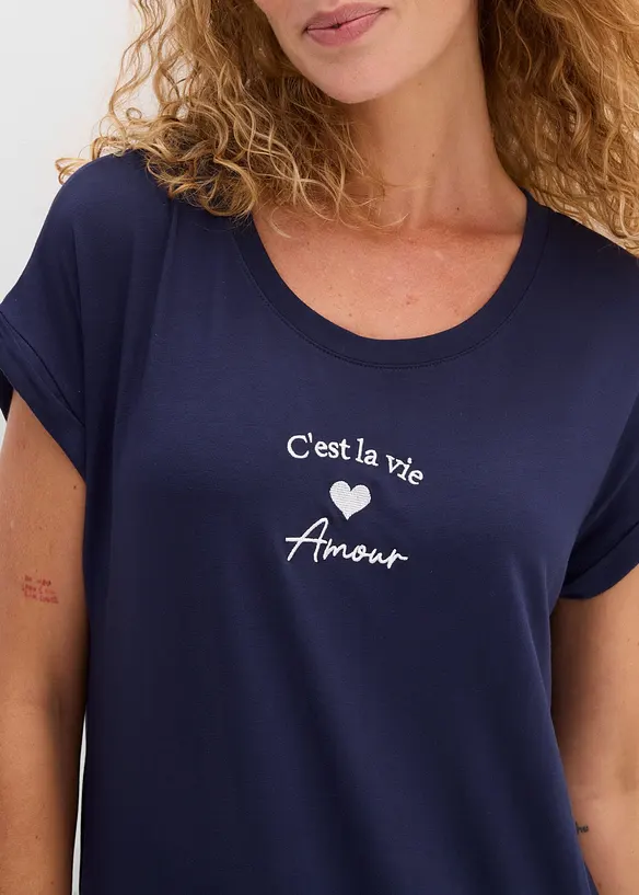 Abito di jersey con ricami in misto viscosa e elastan, bonprix