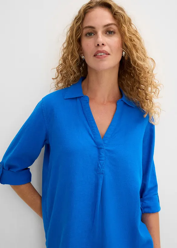 Blusa in misto lino con maniche a 3/4, bonprix