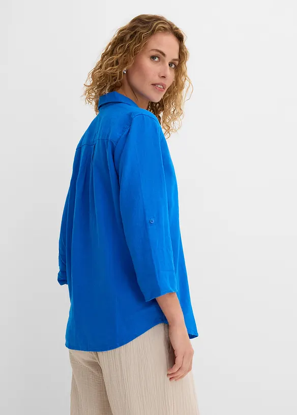 Blusa in misto lino con maniche a 3/4, bonprix