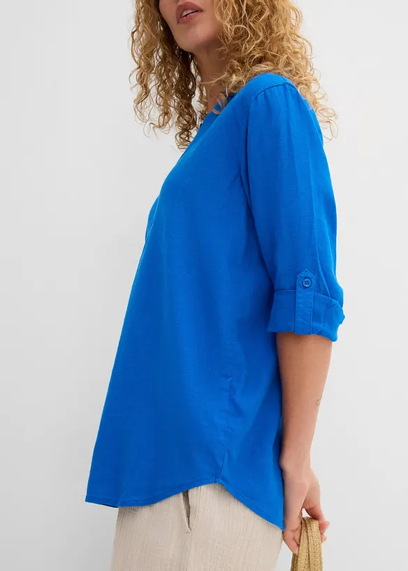 Blusa in misto lino con maniche a 3/4, bonprix